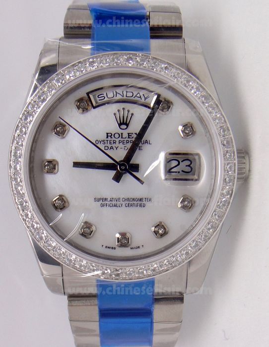 Rolex Day-Date II Watch Diamond Bezel White MOP Dial 41mm